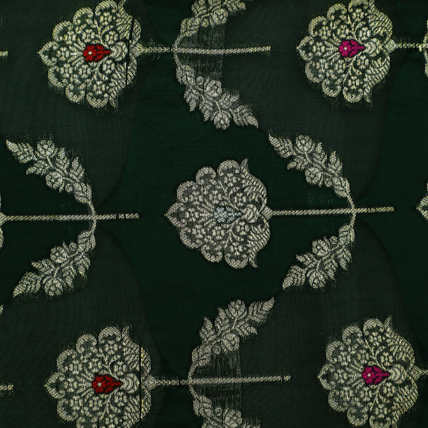 Bottle Green Color Katan Meena Brocade Fabric