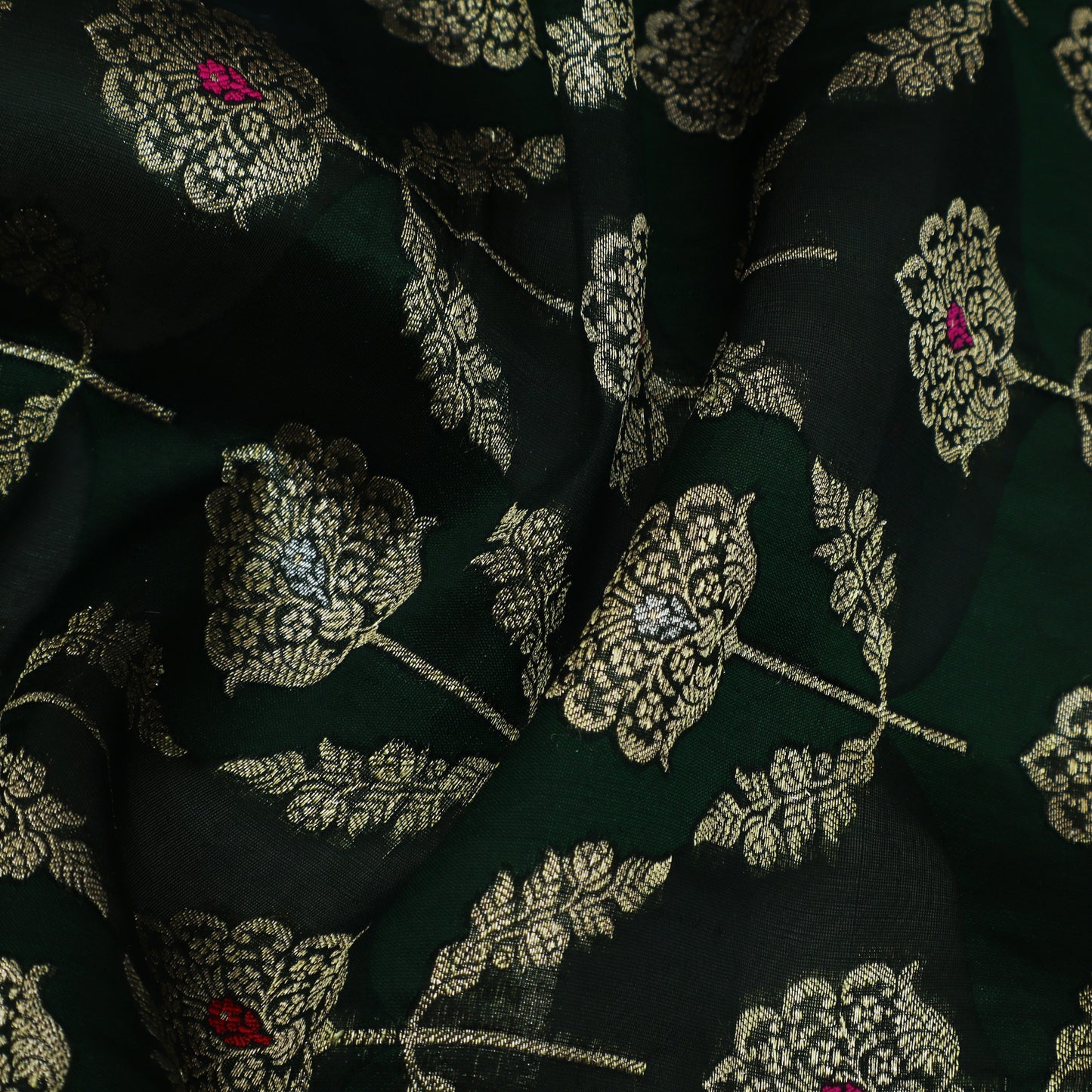 Bottle Green Color Katan Meena Brocade Fabric