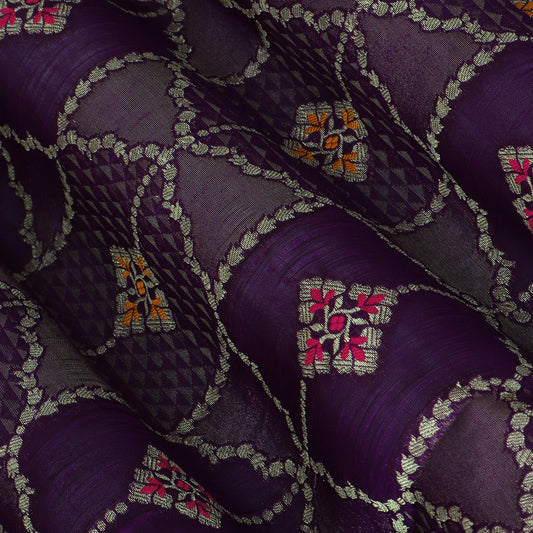Purple Color Katan Meena Brocade Fabric
