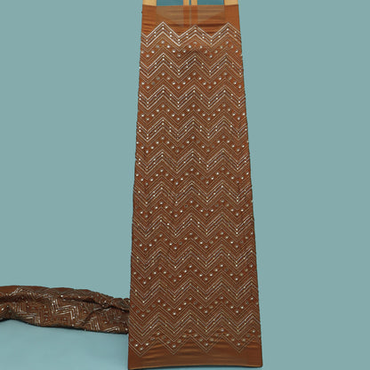 Brown Color Tissue Embroidery Fabric