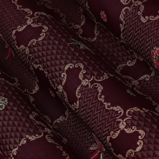 Maroon Color Katan Meena Brocade Fabric