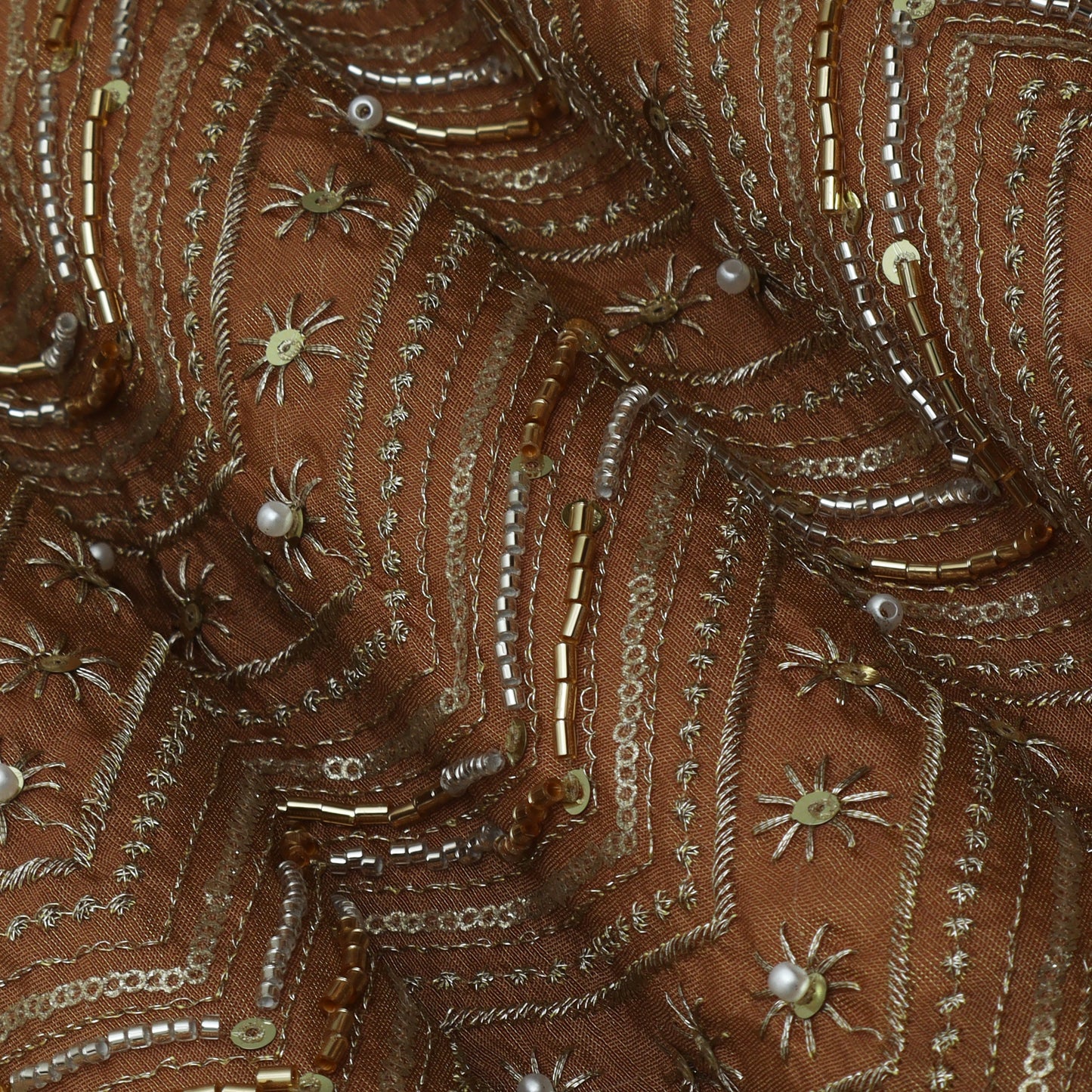 Brown Color Tissue Embroidery Fabric