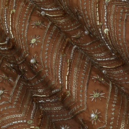 Brown Color Tissue Embroidery Fabric