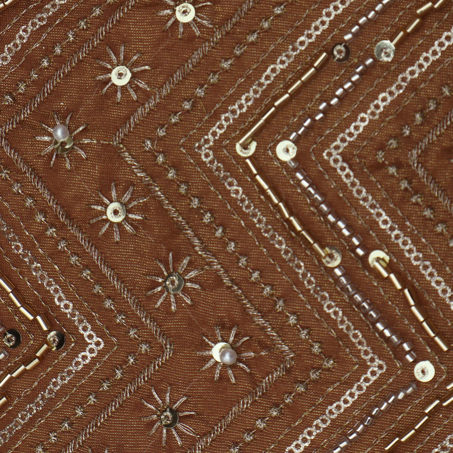 Brown Color Tissue Embroidery Fabric