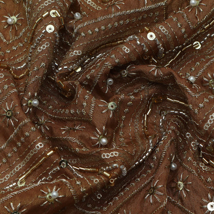 Brown Color Tissue Embroidery Fabric