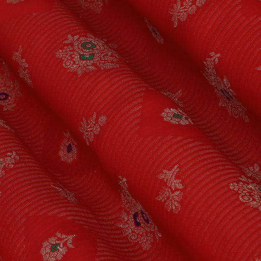 Red Color Katan Meena Brocade Fabric