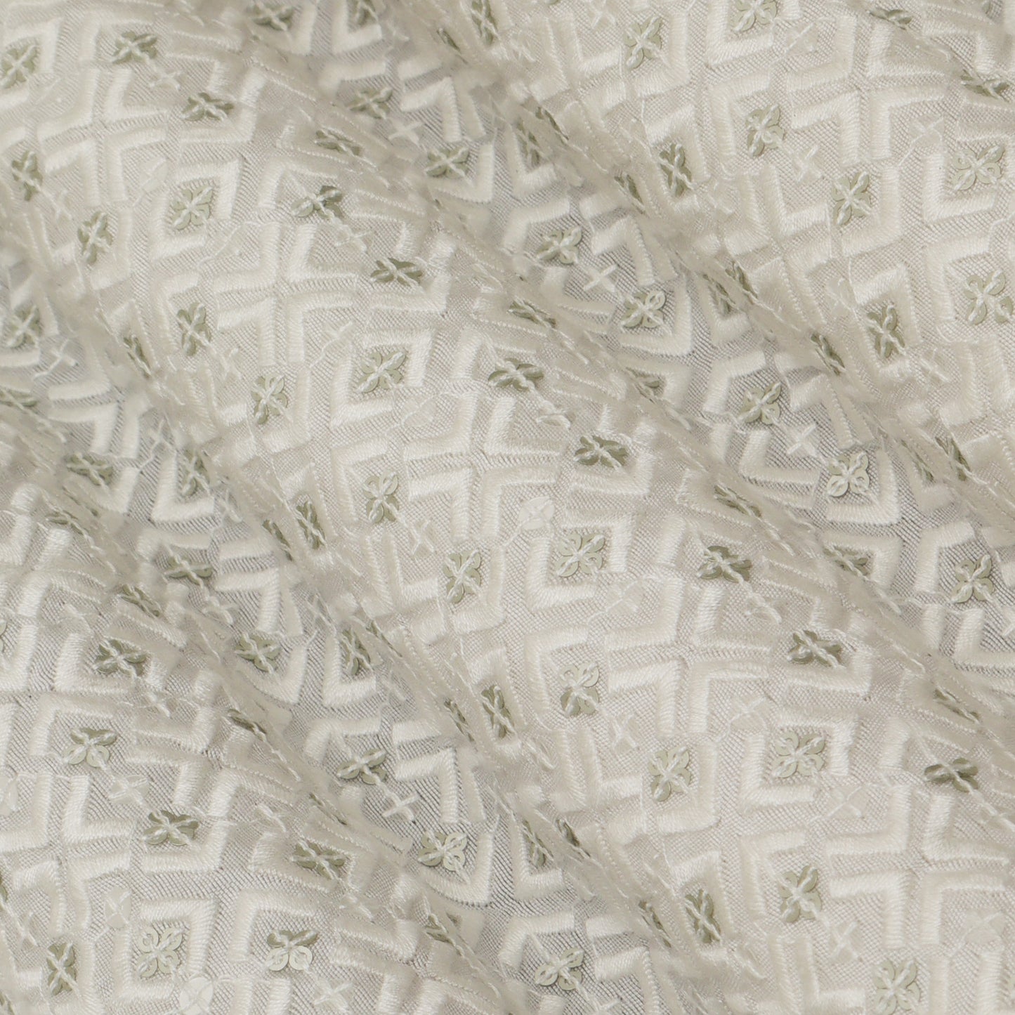 White Color Slub Silk Embroidery Fabric