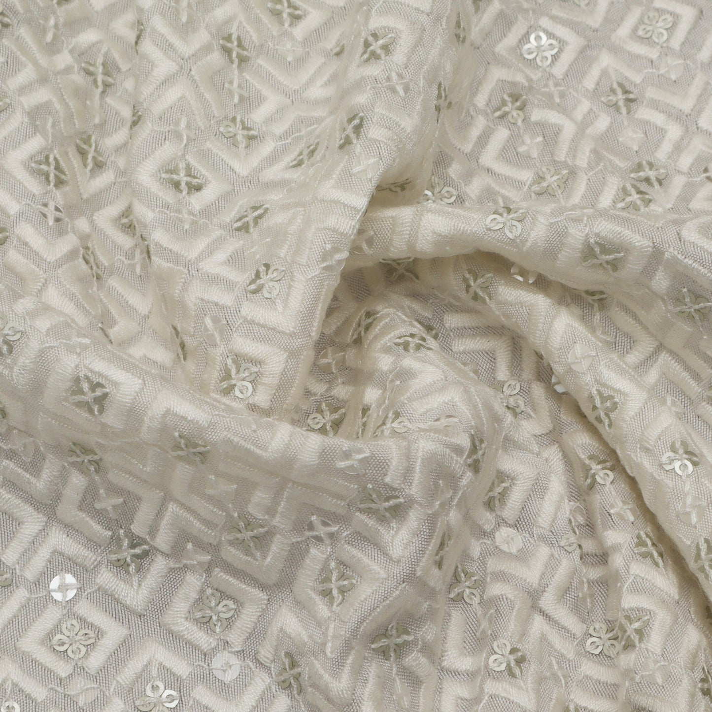 White Color Slub Silk Embroidery Fabric