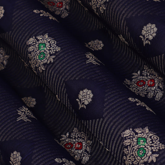 Navy Blue Color Katan Meena Brocade Fabric
