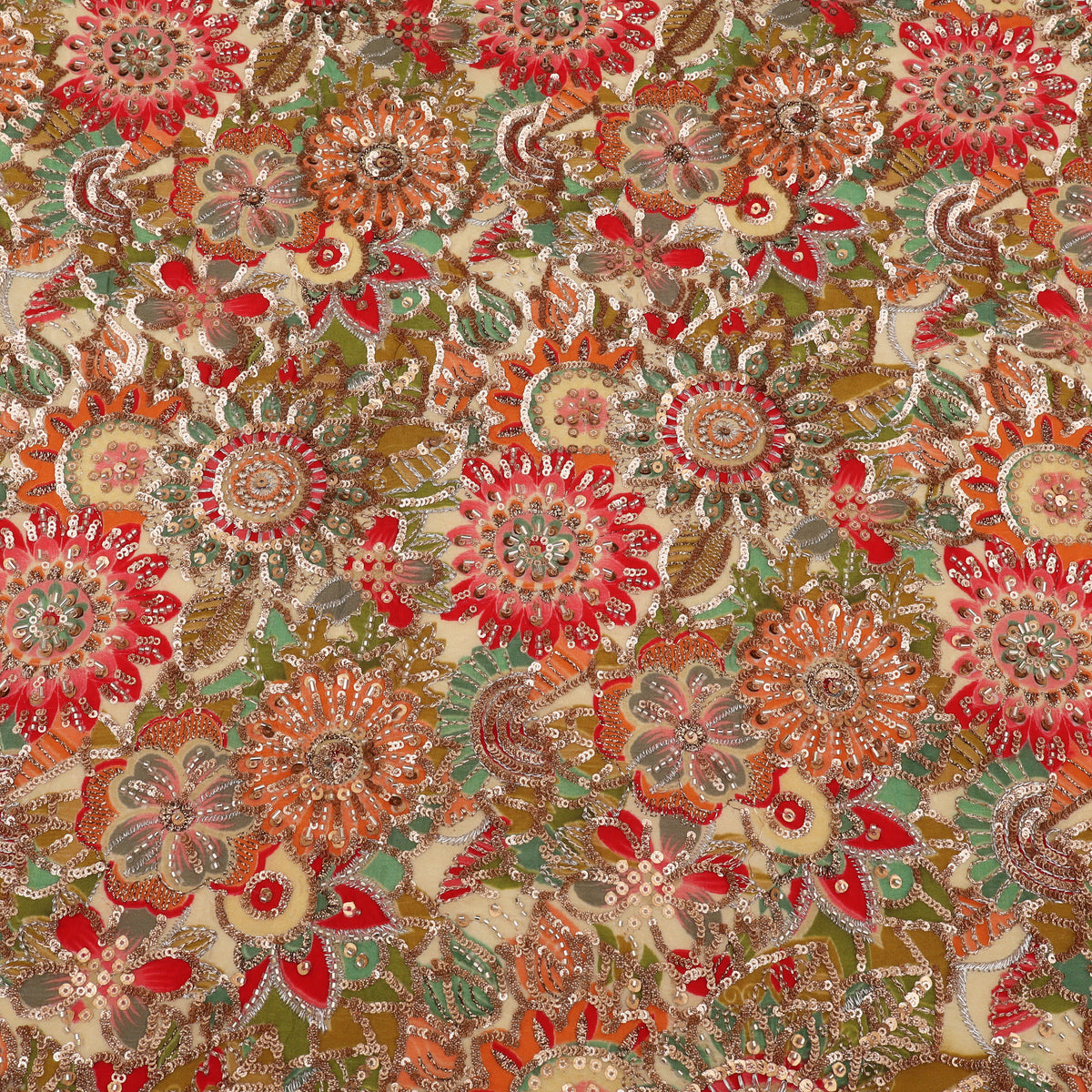 Crepe Position Print Embroidery Fabric