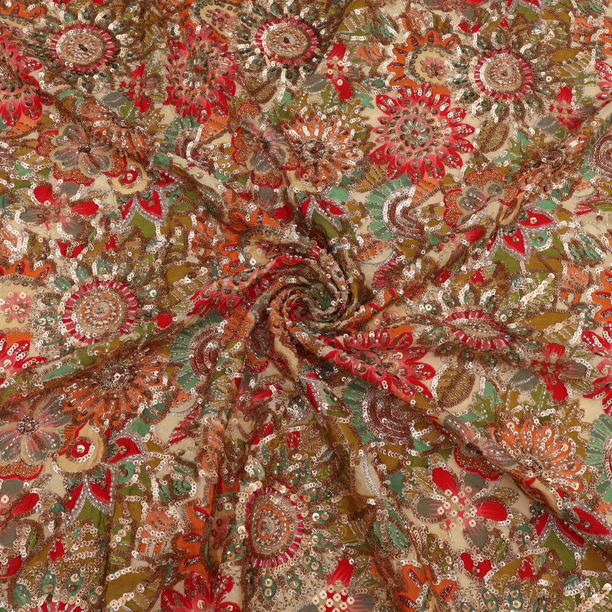 Crepe Position Print Embroidery Fabric