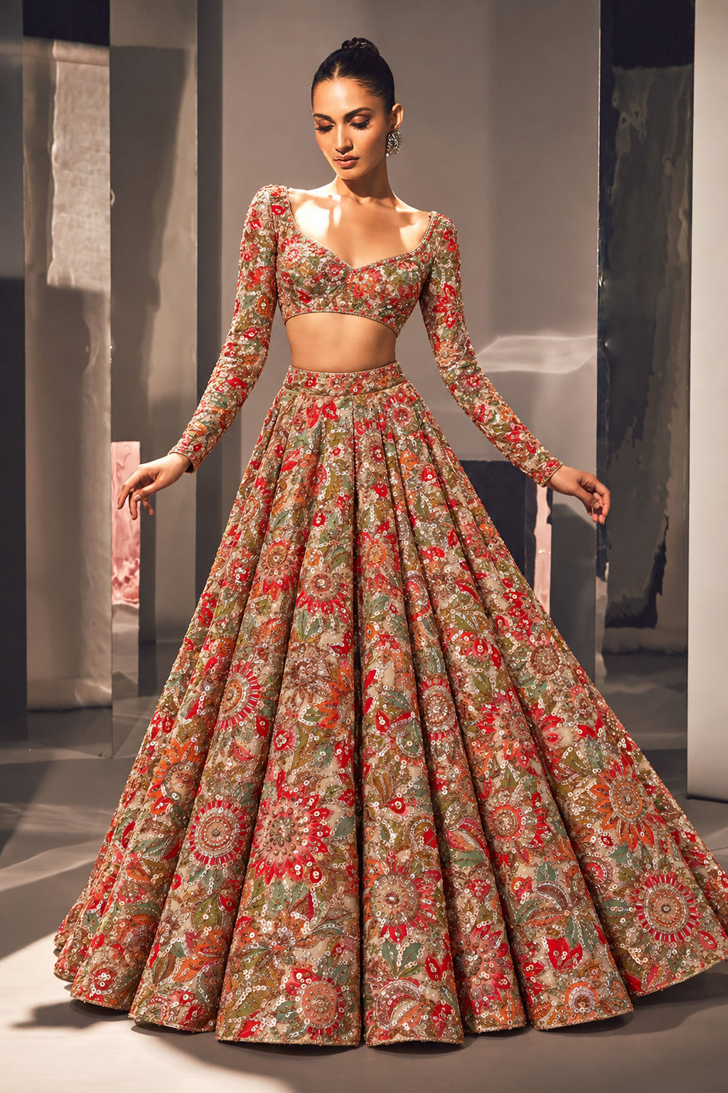 Crepe Position Print Embroidery Fabric