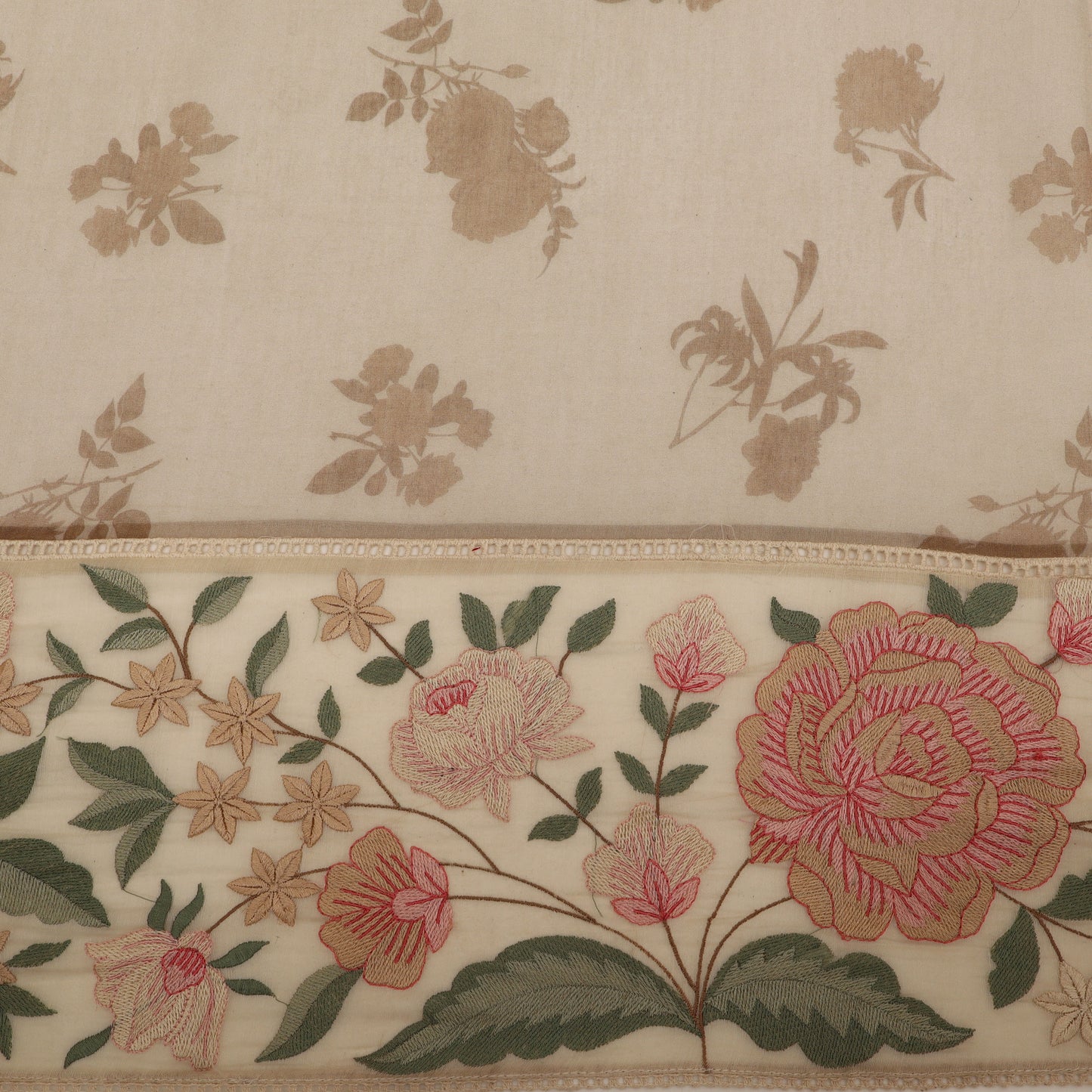 Chanderi Print Border Embroidery Fabric