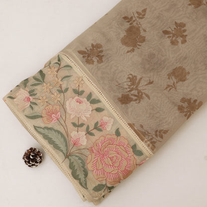 Chanderi Print Border Embroidery Fabric