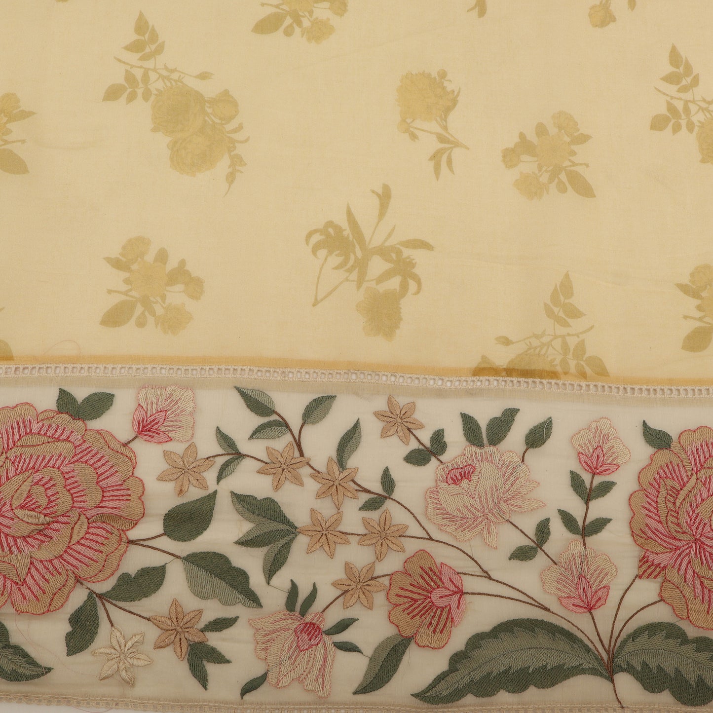 Chanderi Print Border Embroidery Fabric