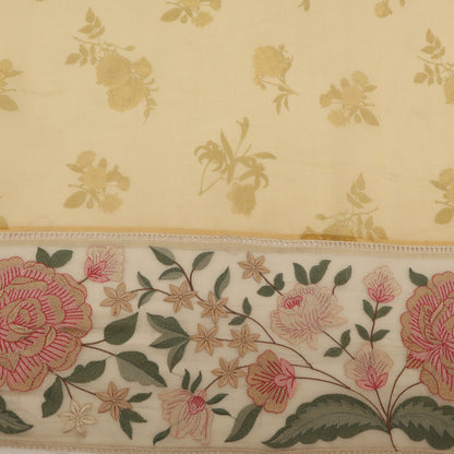 Chanderi Print Border Embroidery Fabric