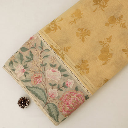 Chanderi Print Border Embroidery Fabric