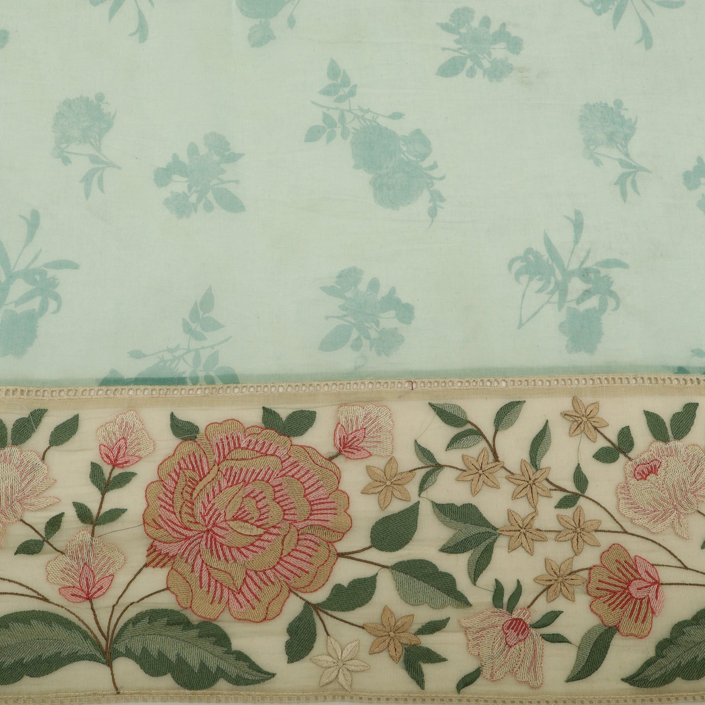 Chanderi Print Border Embroidery Fabric