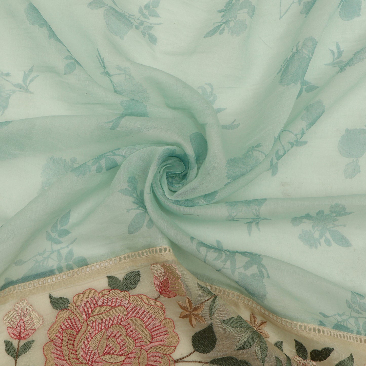 Chanderi Print Border Embroidery Fabric