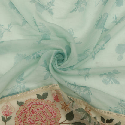 Chanderi Print Border Embroidery Fabric