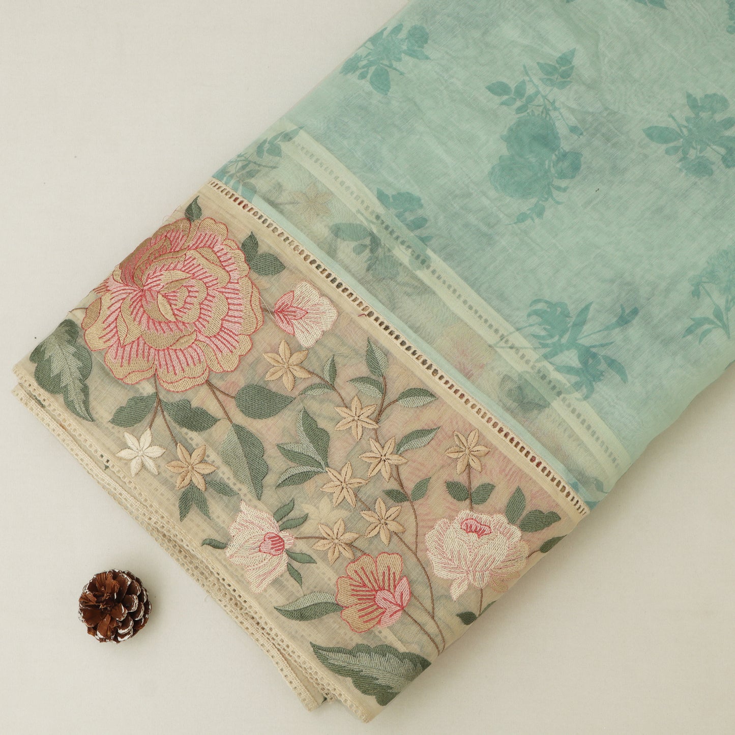 Chanderi Print Border Embroidery Fabric