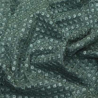 Sea Green Color Slub Silk Embroidery Fabric