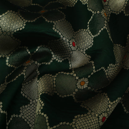 Bottle Green Color Katan Meena Brocade Fabric