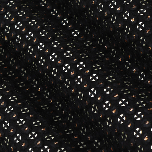 Black Color Slub Silk Embroidery Fabric