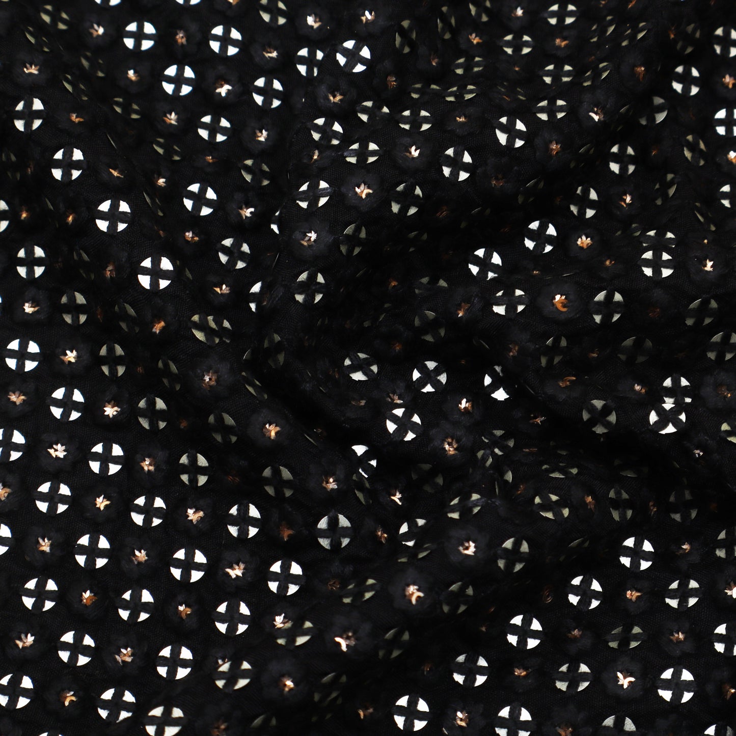 Black Color Slub Silk Embroidery Fabric