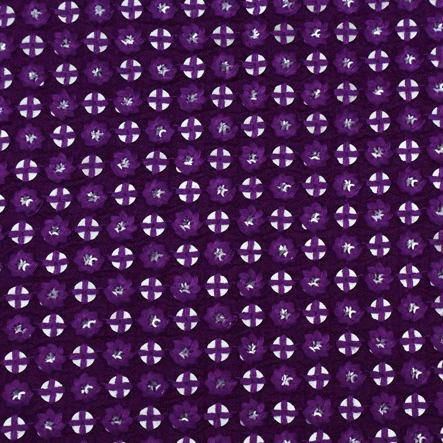 Purple Color Slub Silk Embroidery Fabric