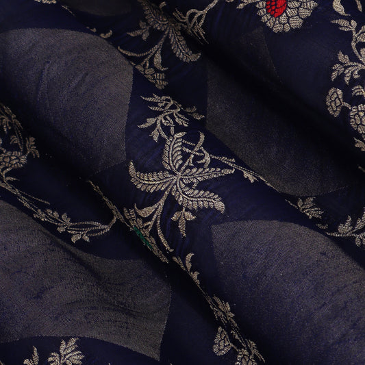 Navy Blue Color Katan Meena Brocade Fabric
