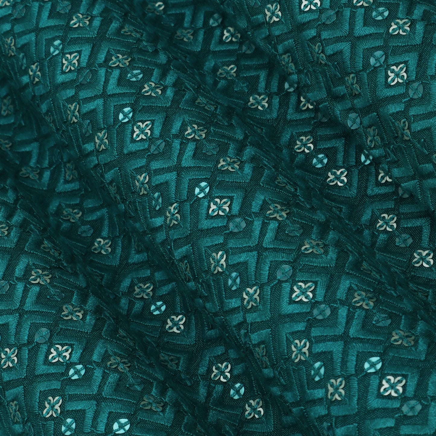 Rama Green Color Slub Silk Embroidery Fabric