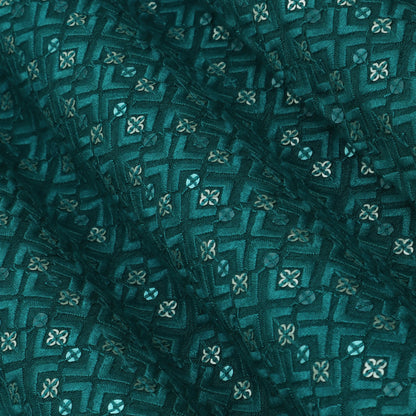 Rama Green Color Slub Silk Embroidery Fabric