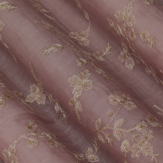 Pink Color Chanderi Embroidery Fabric