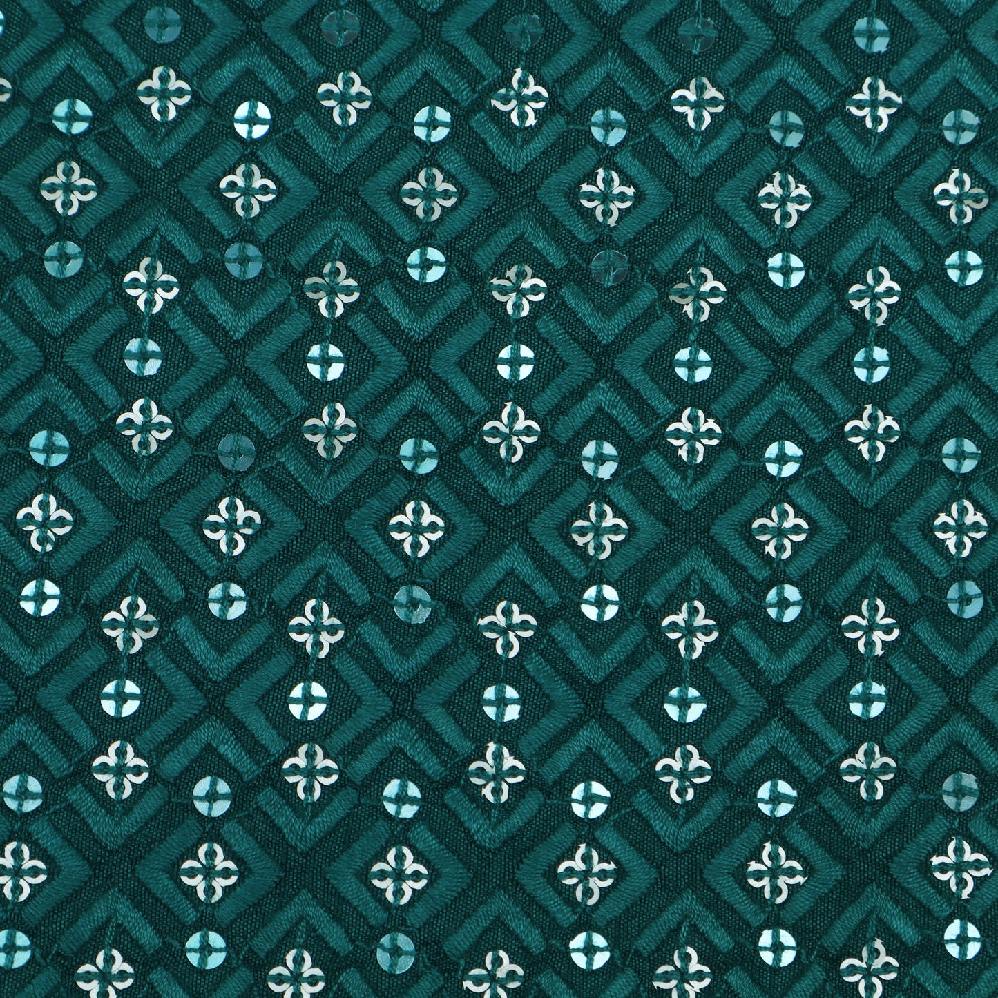 Rama Green Color Slub Silk Embroidery Fabric