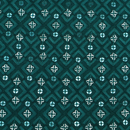 Rama Green Color Slub Silk Embroidery Fabric