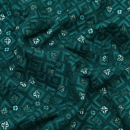 Rama Green Color Slub Silk Embroidery Fabric