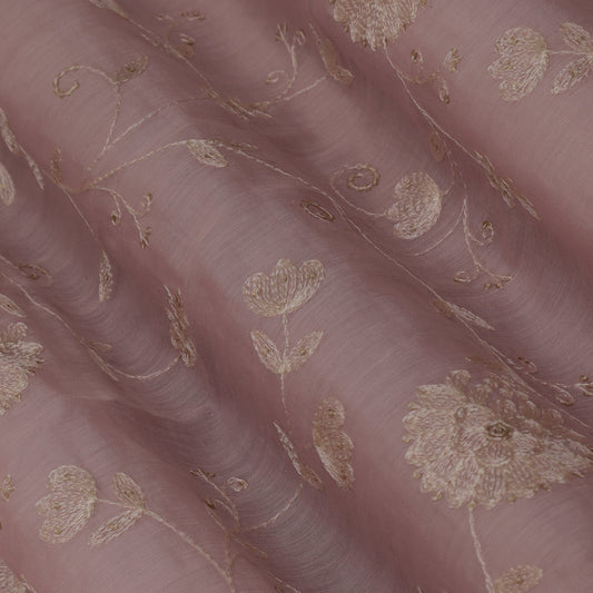 Pink Color Chanderi Embroidery Fabric