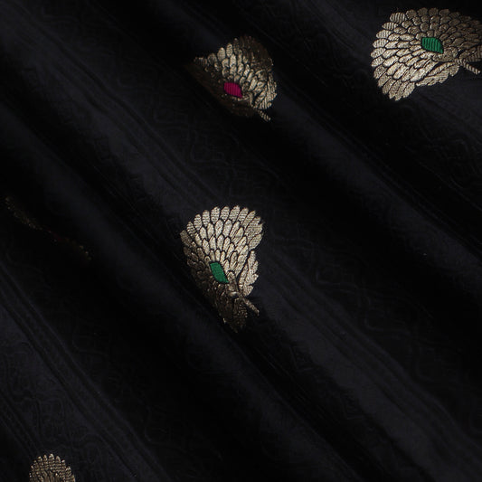 Black Color Katan Meena Brocade Fabric