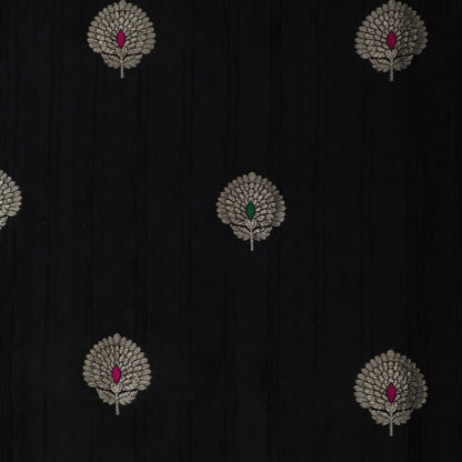 Black Color Katan Meena Brocade Fabric