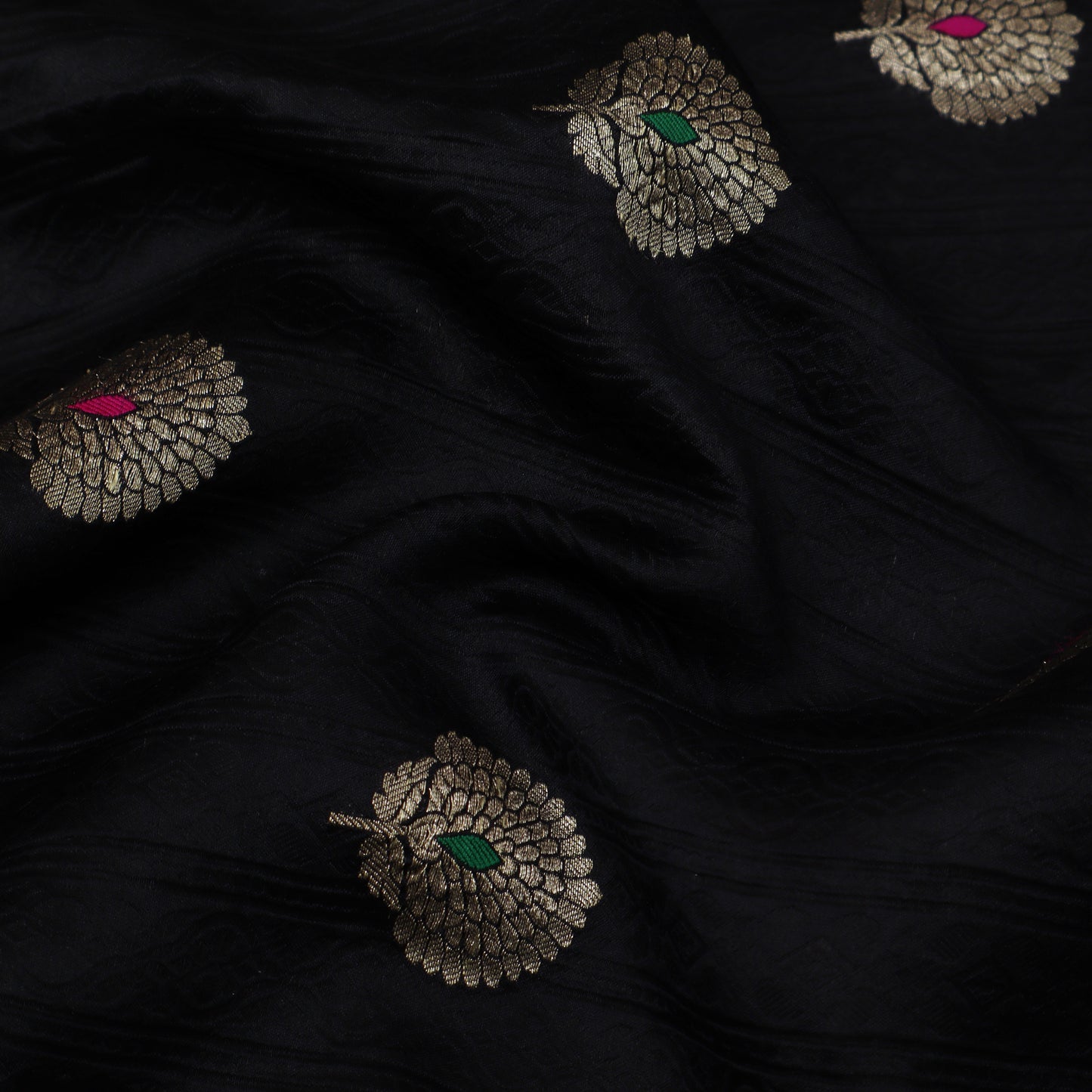 Black Color Katan Meena Brocade Fabric