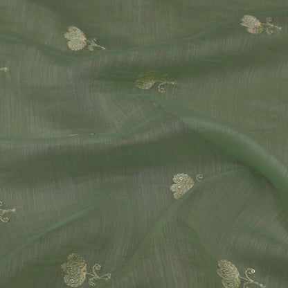 Sea Green Color Chanderi Embroidery Fabric