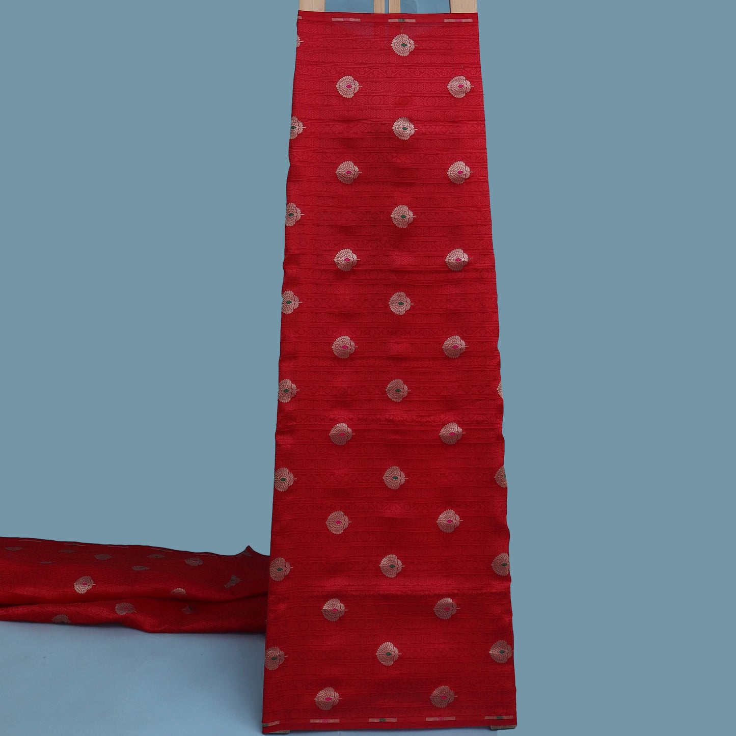 Red Color Katan Meena Brocade Fabric