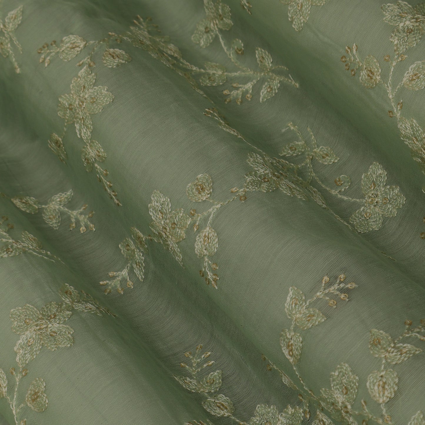 Sea Green Color Chanderi Embroidery Fabric