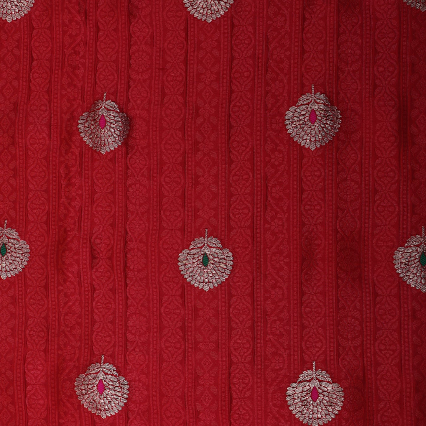 Red Color Katan Meena Brocade Fabric