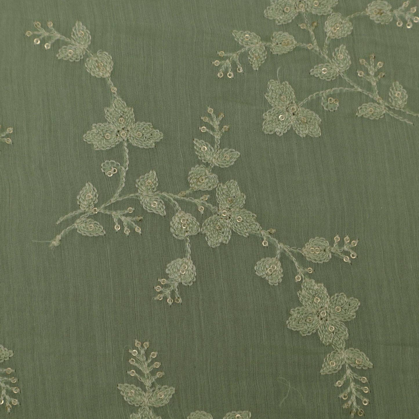 Sea Green Color Chanderi Embroidery Fabric