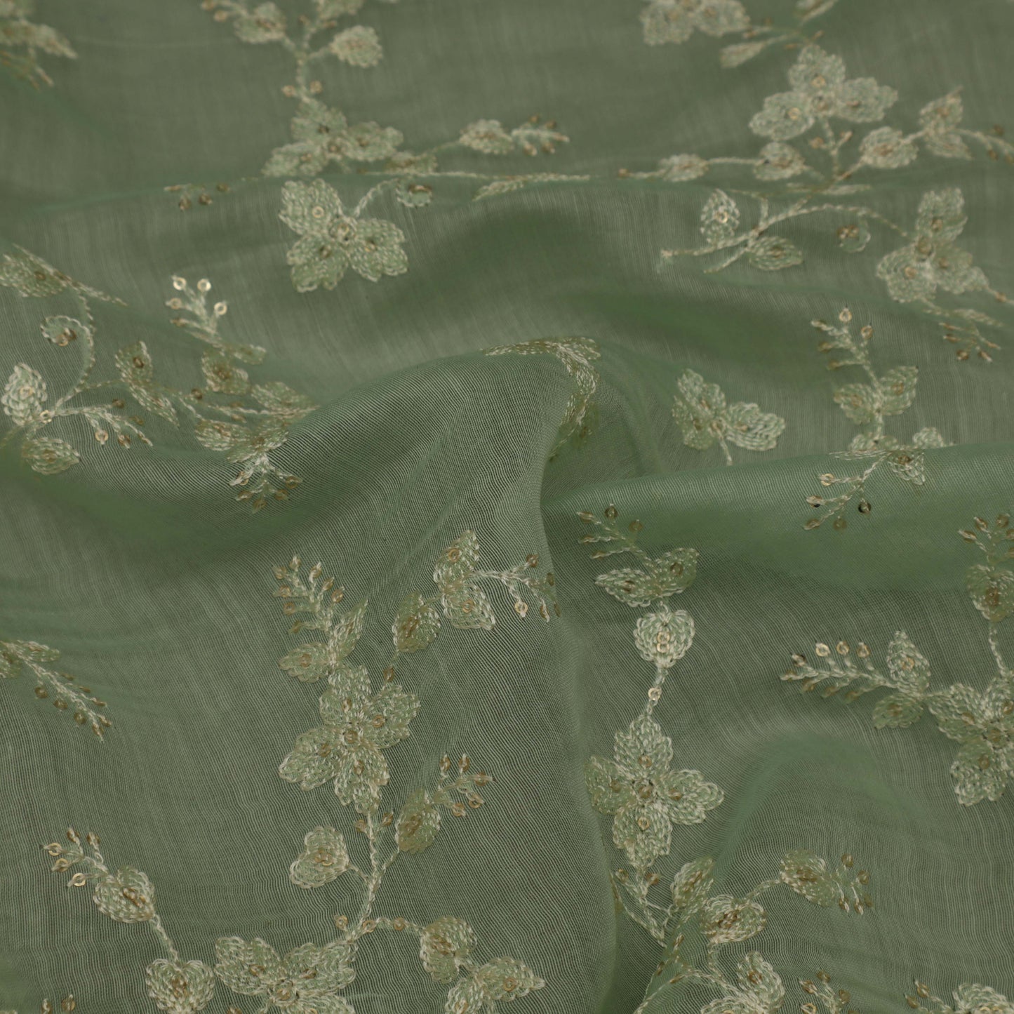 Sea Green Color Chanderi Embroidery Fabric