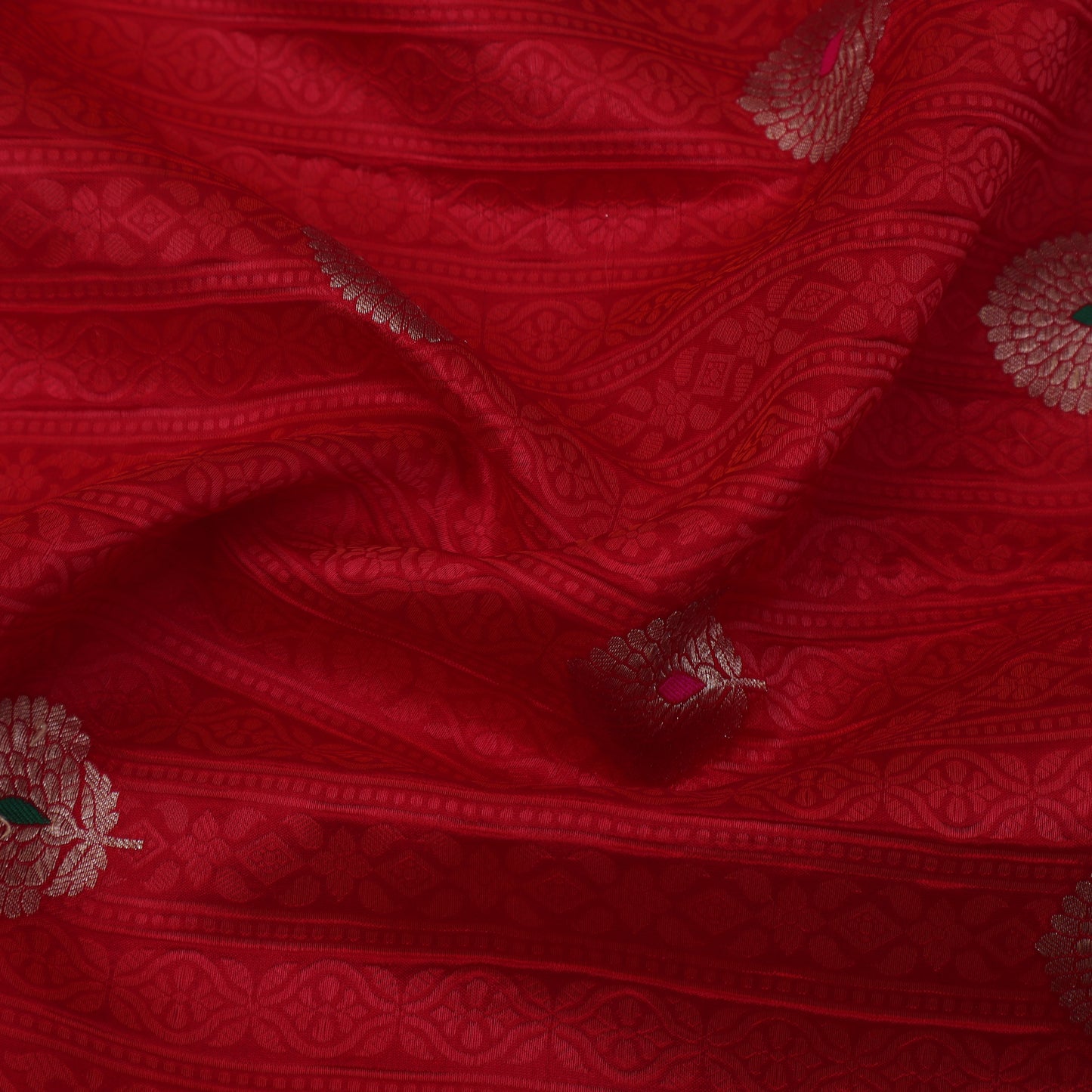 Red Color Katan Meena Brocade Fabric