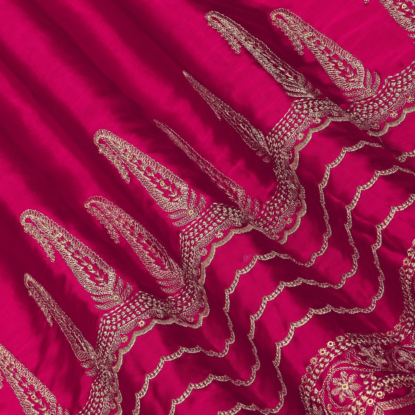 Dark Pink Color  Silk Embroidery Fabric