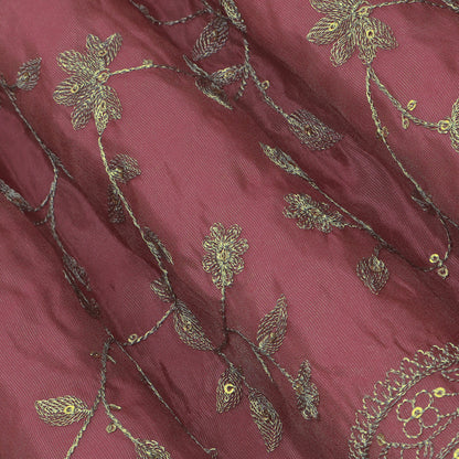 Magenta Color Tissue Zari Embroidery Fabric